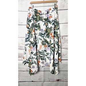 Marc New York Womens Skirt Size Large White Tropical Print Handkerchief Hem Midi
